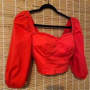 Urban Outfitters Red Puff Sleeve Corset Style Crop Top
